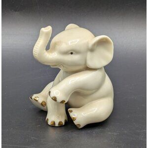 Vtg Lenox Elephant Sitting Trunk Raised Porcelain Figurine Gold Trim 2.5"